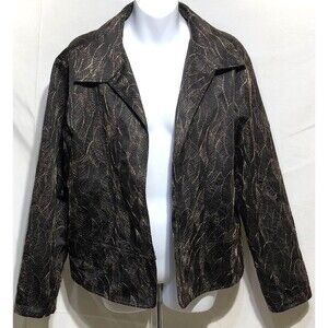 NWOT Chicos Jacket Blazer 3 L Brown Gold Embroidered Floral Open Front Lined